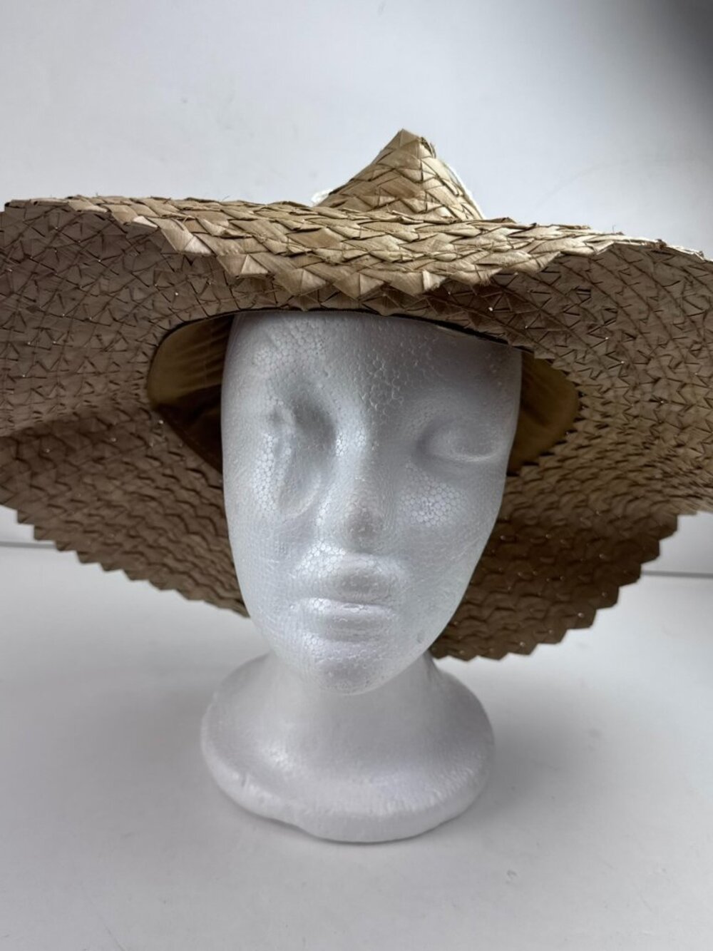 Happy Wahine Straw Lauhala Open Top Wide Brim Sun Hat Hawaii Beach Visor Defect